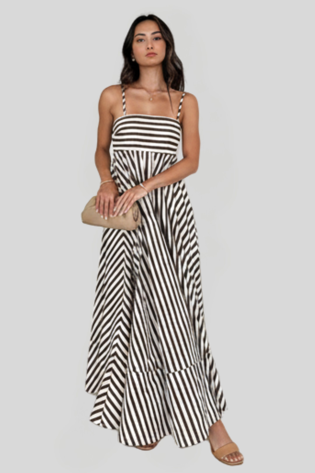 Women's Striped Pleated Maxi Sundress