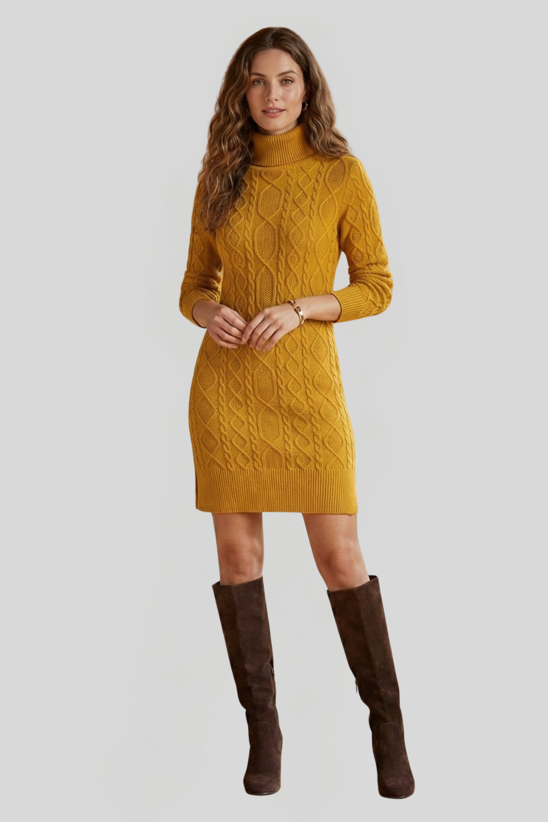 Women's Cable Knit Pattern Jumper Dress