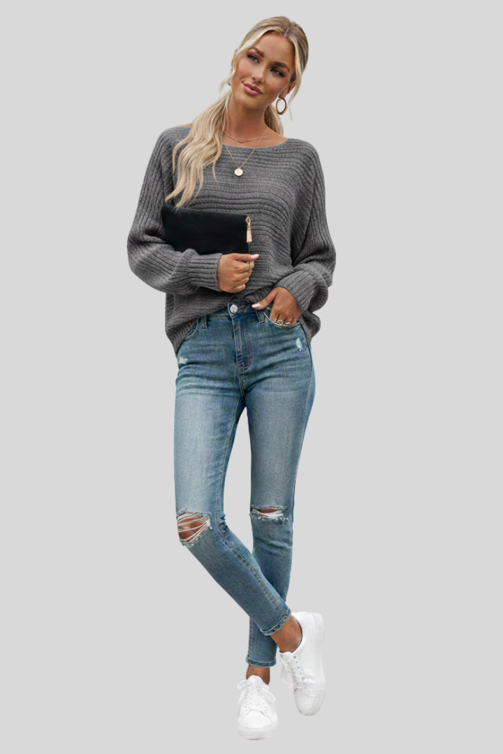 Women’s Striped Knit Balloon Sleeve Top