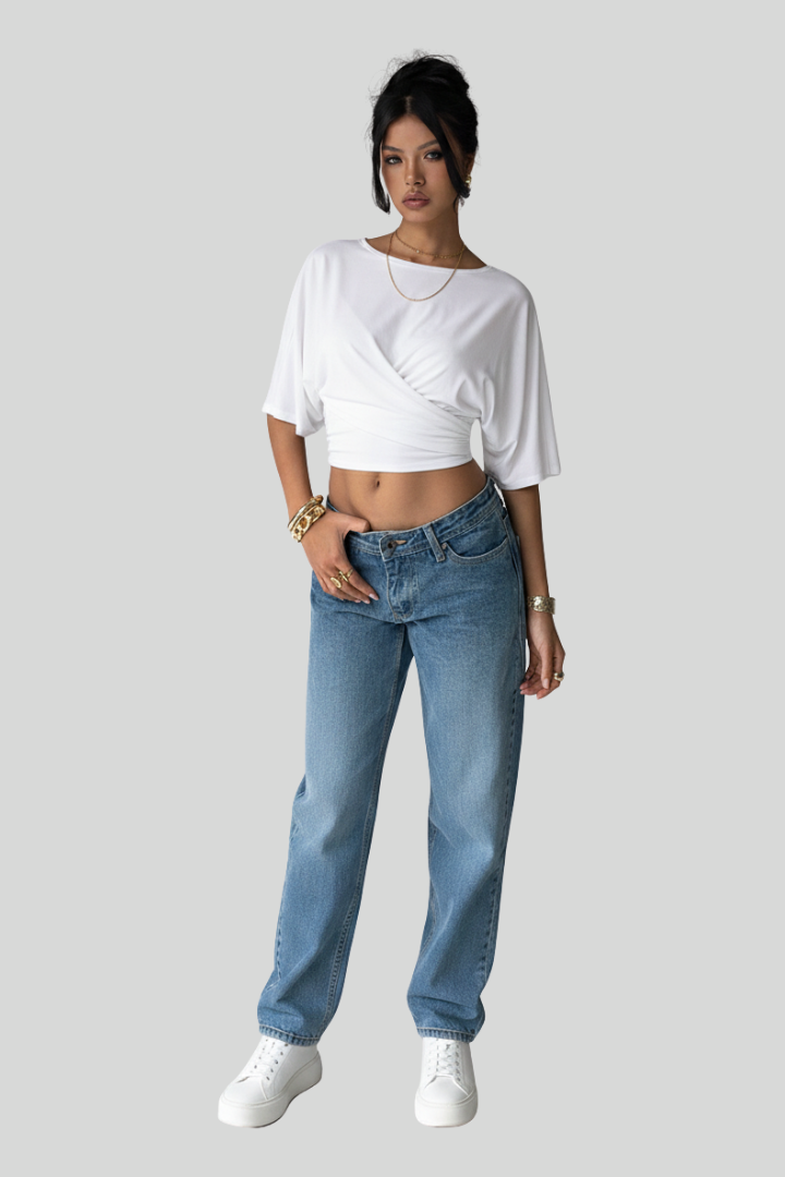 Aloruh Casual Cropped Batwing T-Shirt
