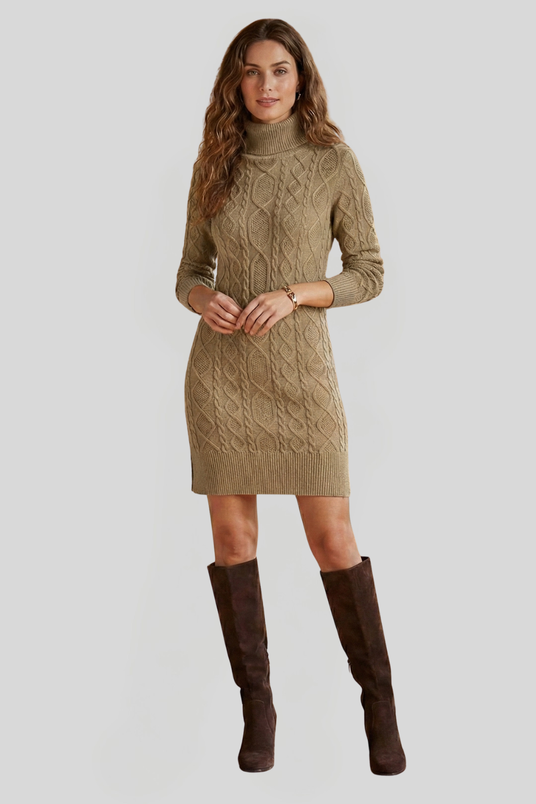 Women's Cable Knit Pattern Jumper Dress