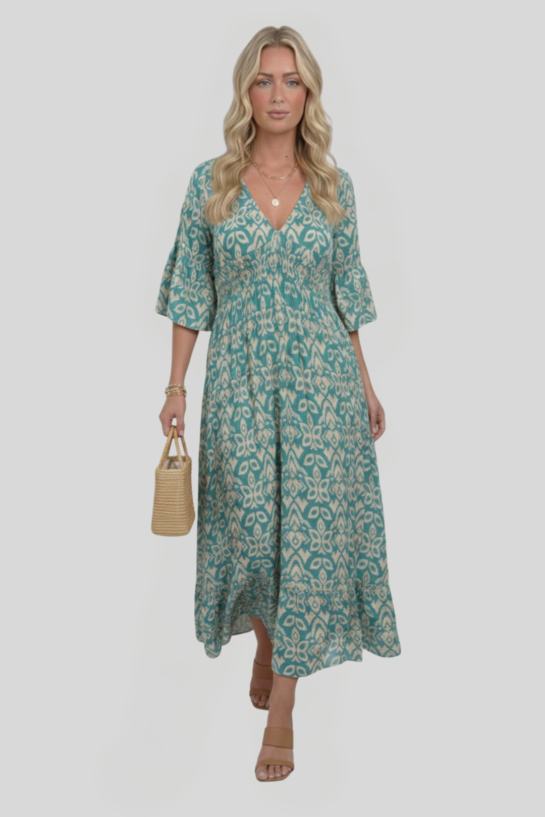 Women's Elegant Printed V-Neck Dress