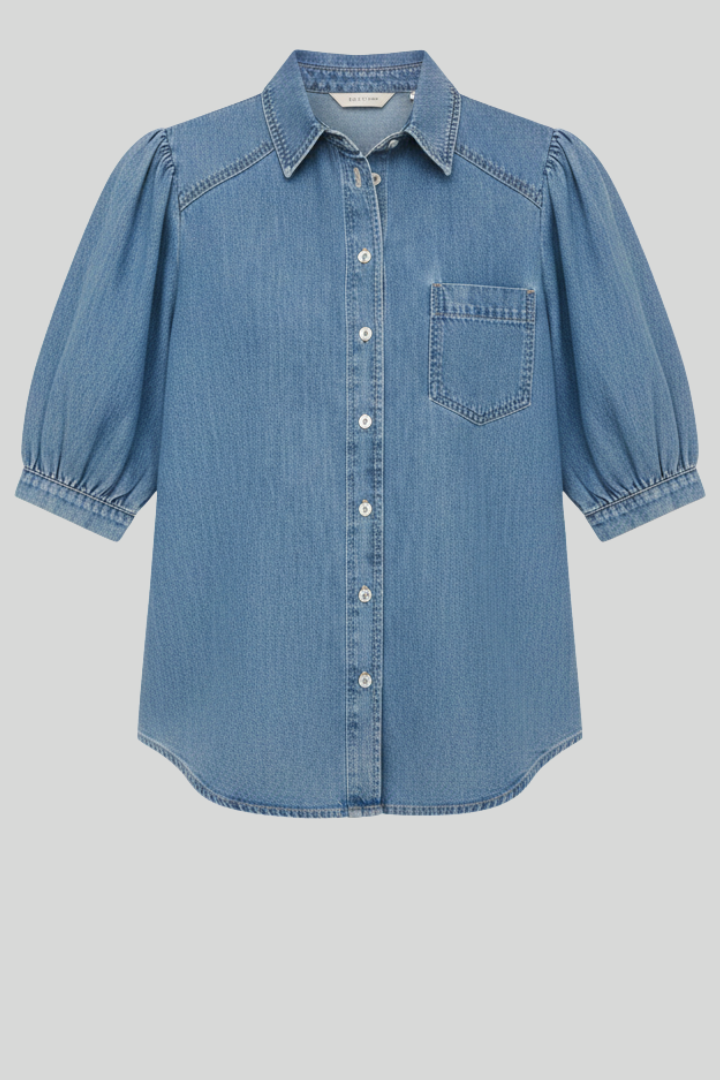 Women's Blue Denim Puff Blouse