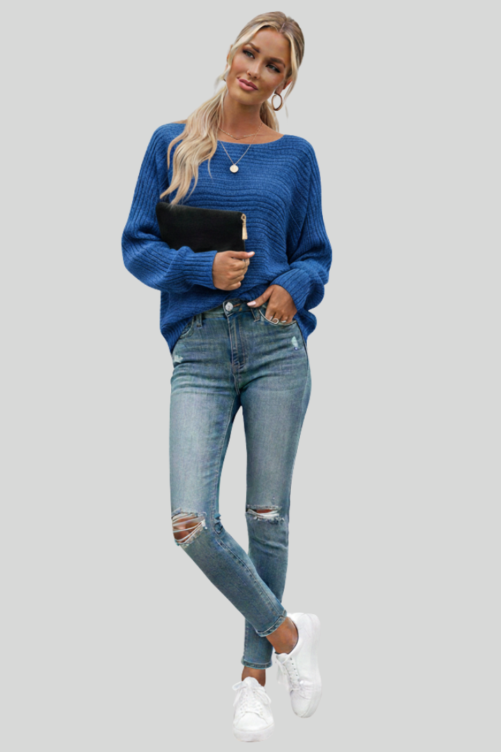 Women’s Striped Knit Balloon Sleeve Top