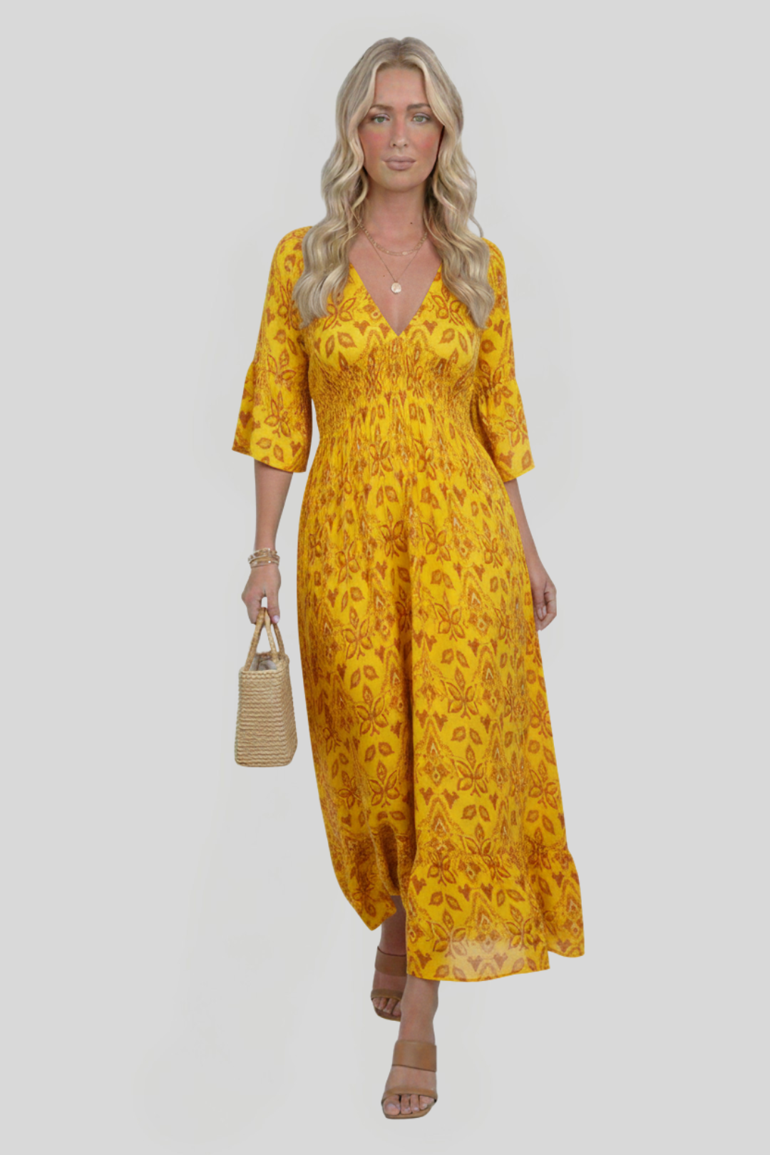 Women's Elegant Printed V-Neck Dress