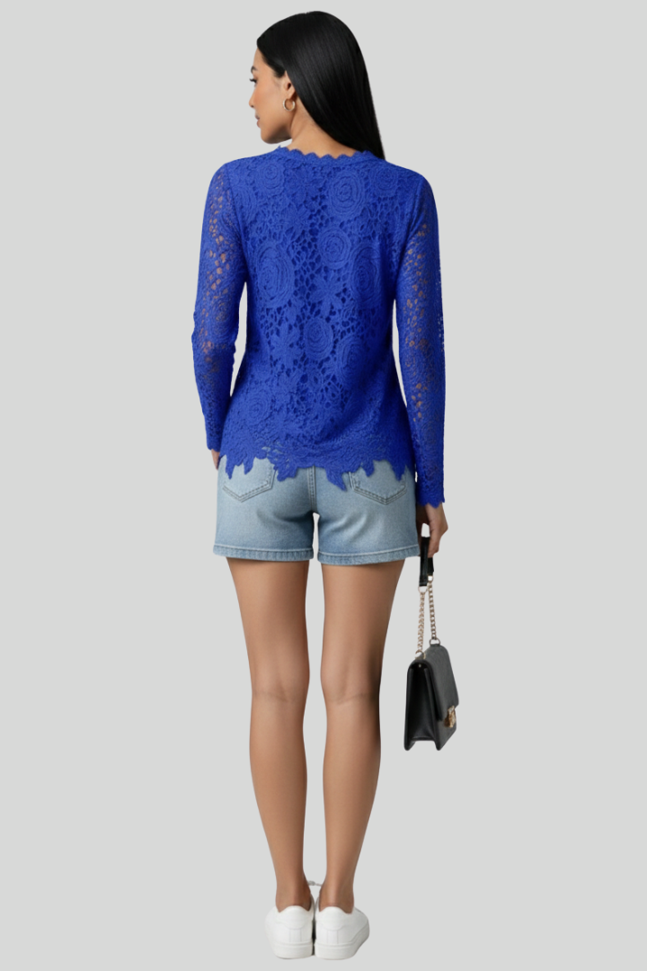 Women Floral Lace Long Sleeve Blouse