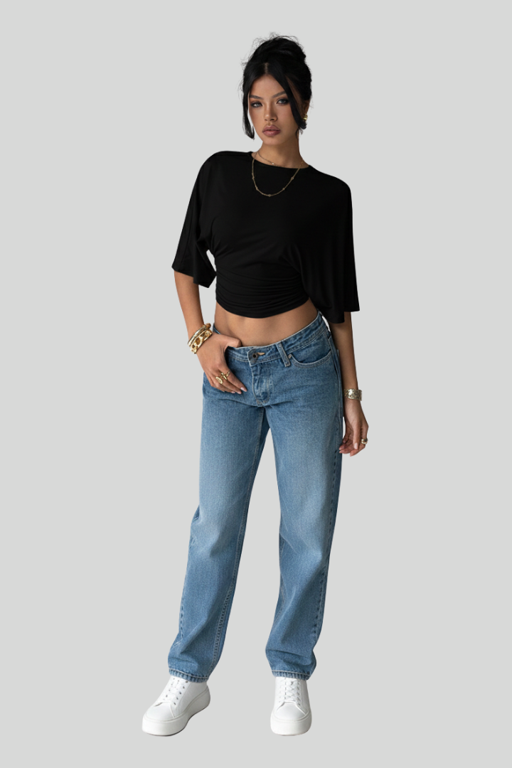 Aloruh Casual Cropped Batwing T-Shirt