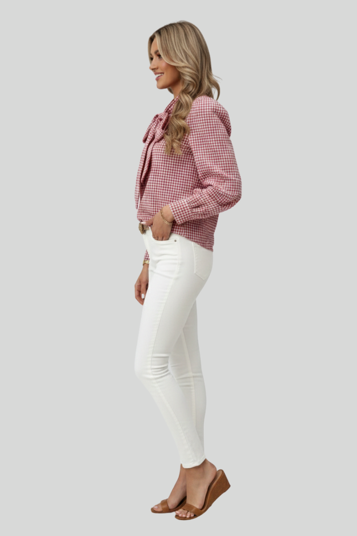 Clarisse Women’s Checked Bow Blouse