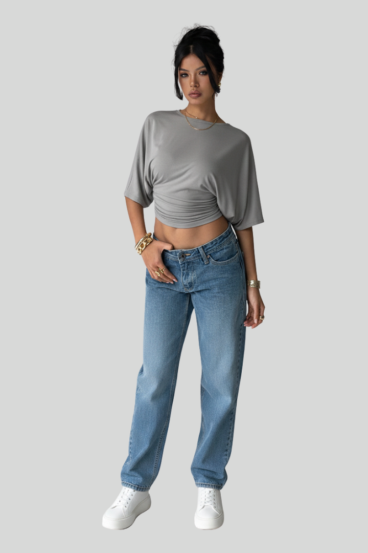 Aloruh Casual Cropped Batwing T-Shirt