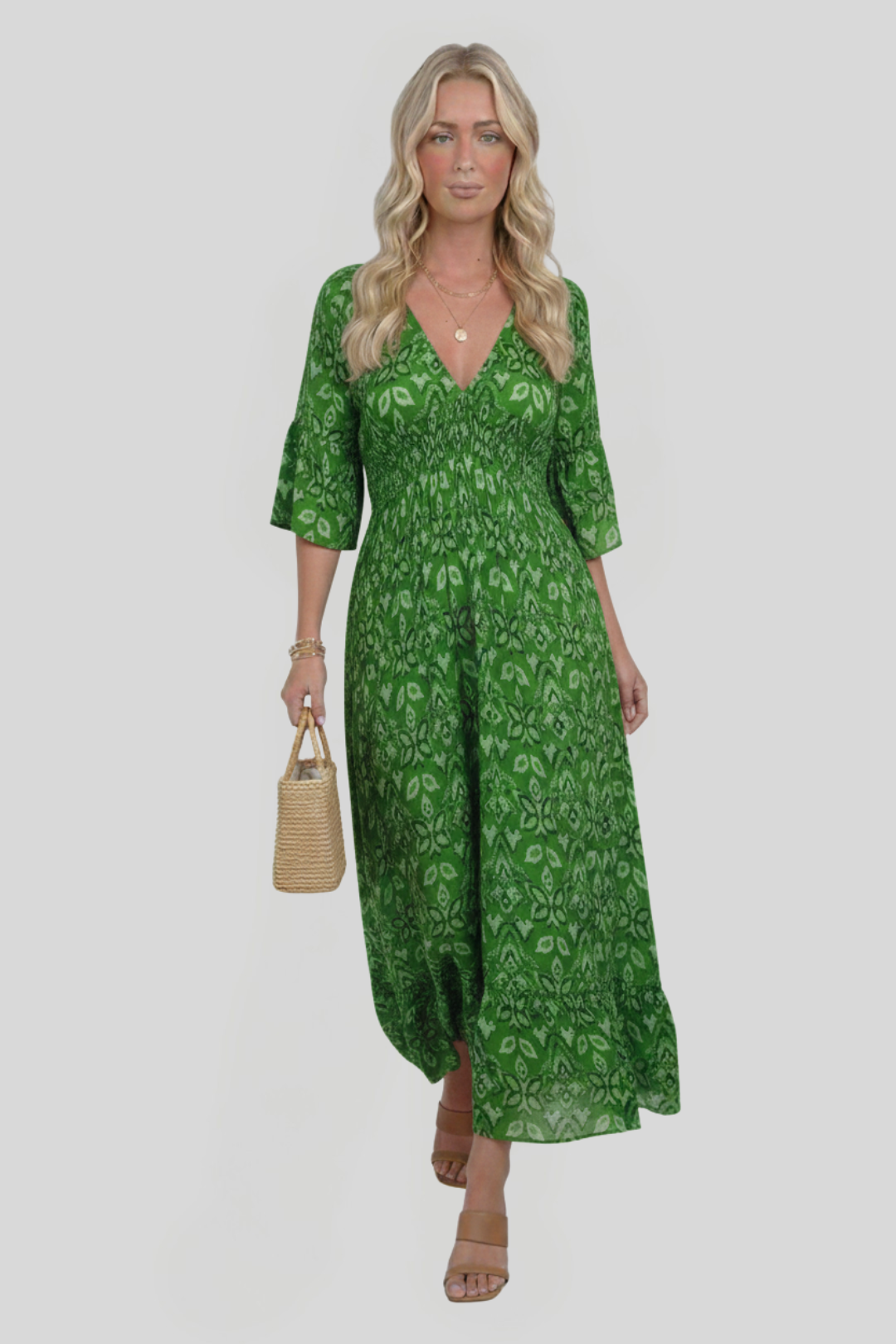 Women's Elegant Printed V-Neck Dress