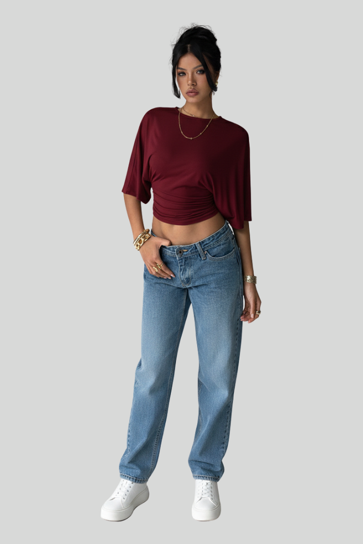 Aloruh Casual Cropped Batwing T-Shirt