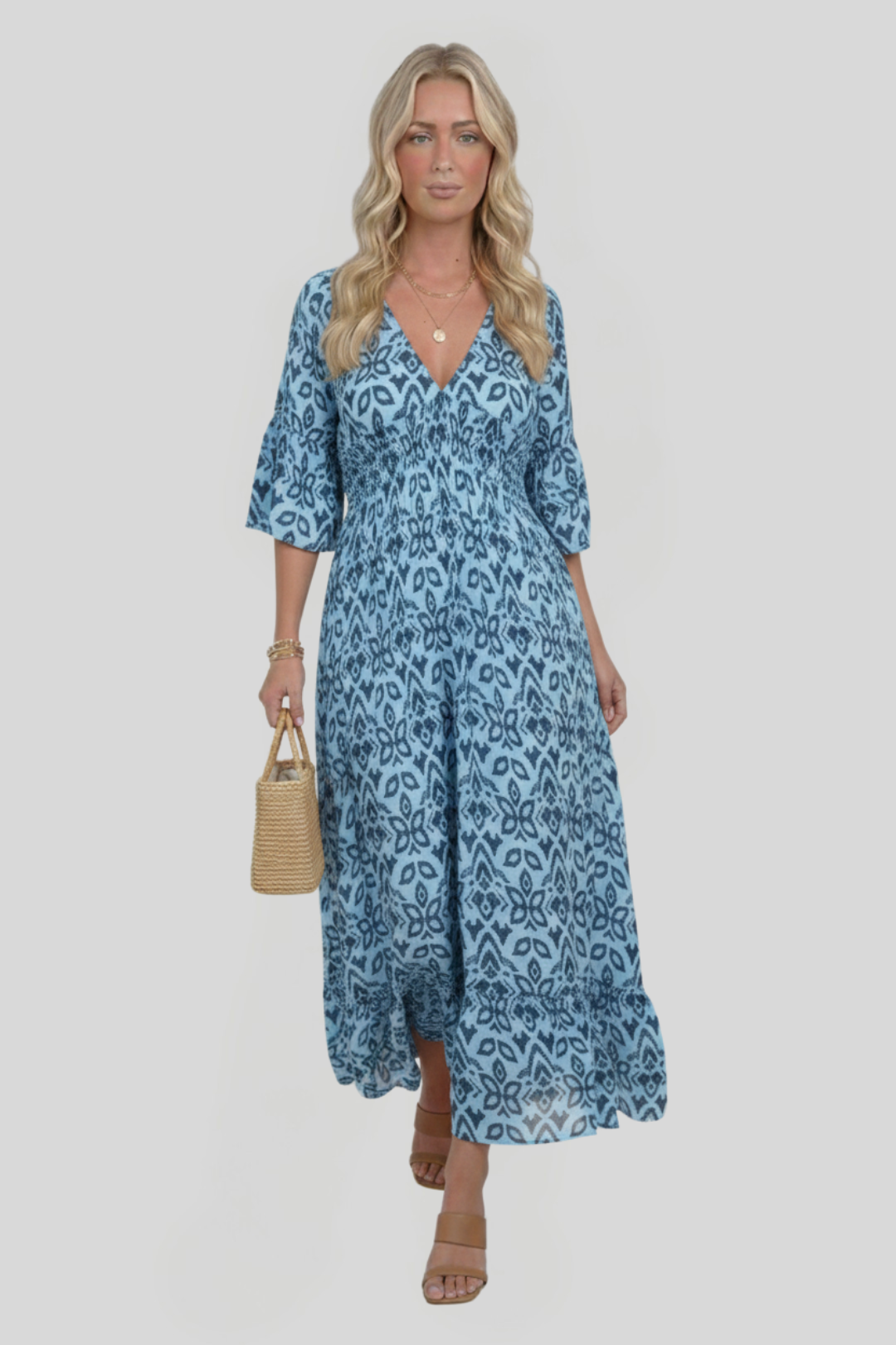 Women's Elegant Printed V-Neck Dress
