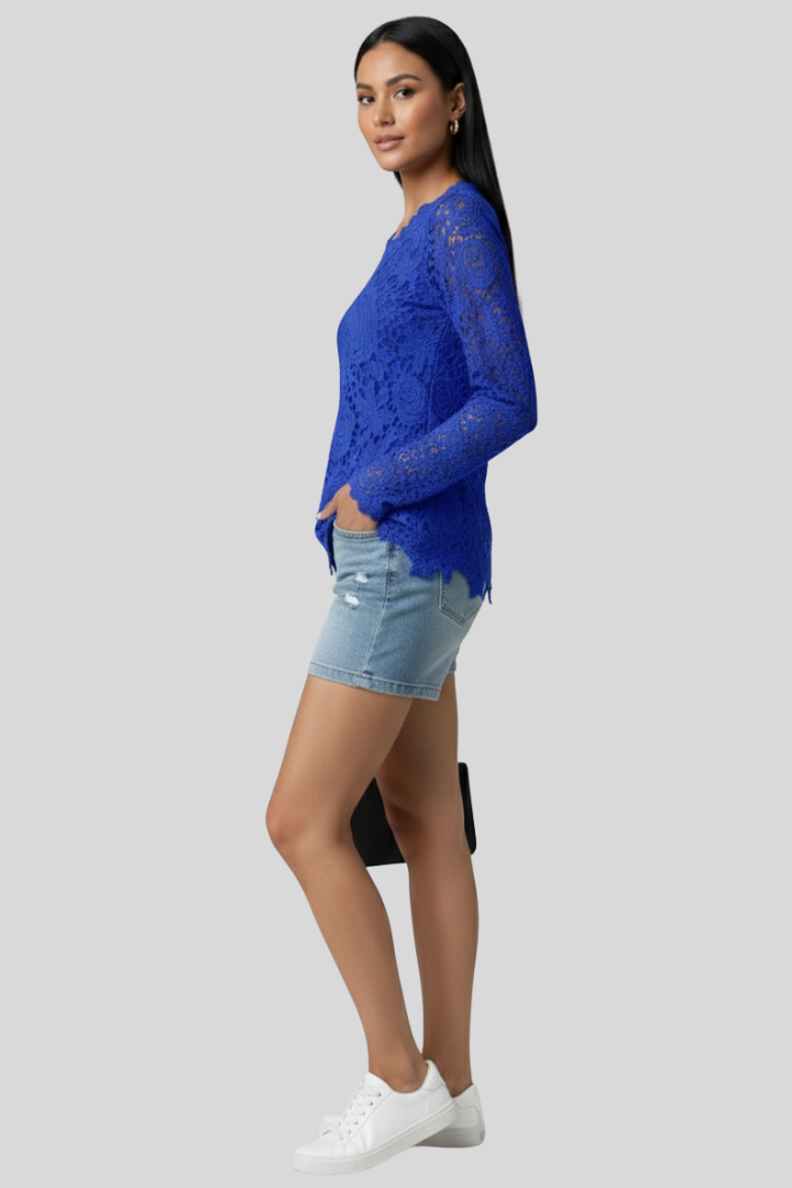 Women Floral Lace Long Sleeve Blouse