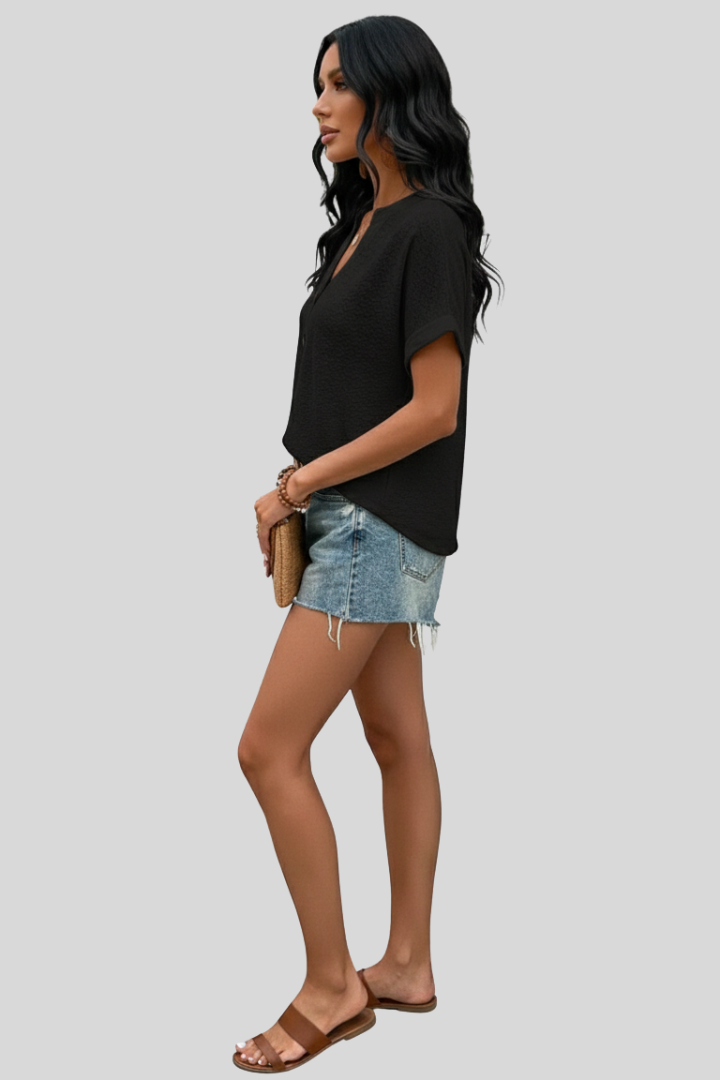 Women's Casual Textured V-Neck Blouse