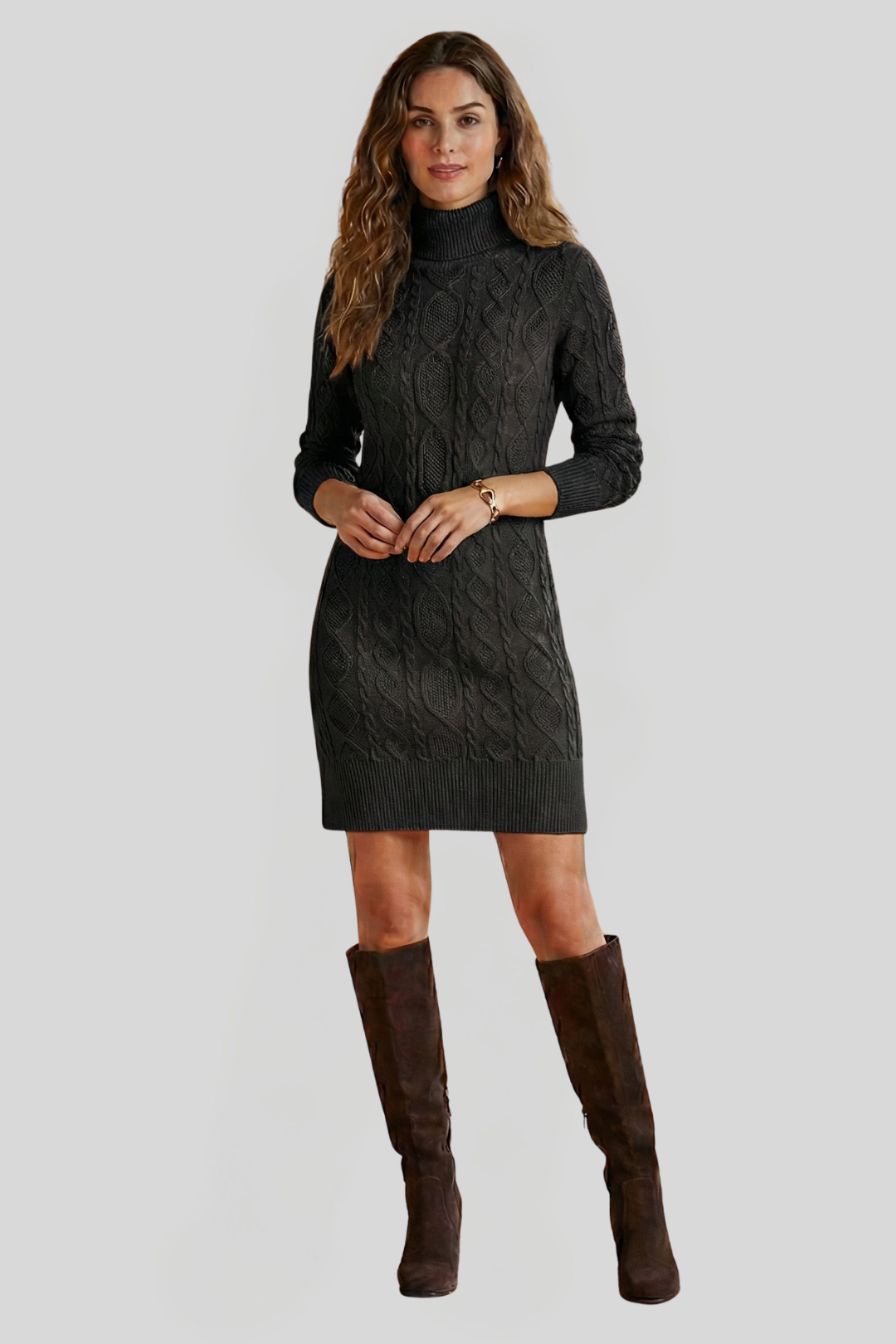 Women's Cable Knit Pattern Jumper Dress
