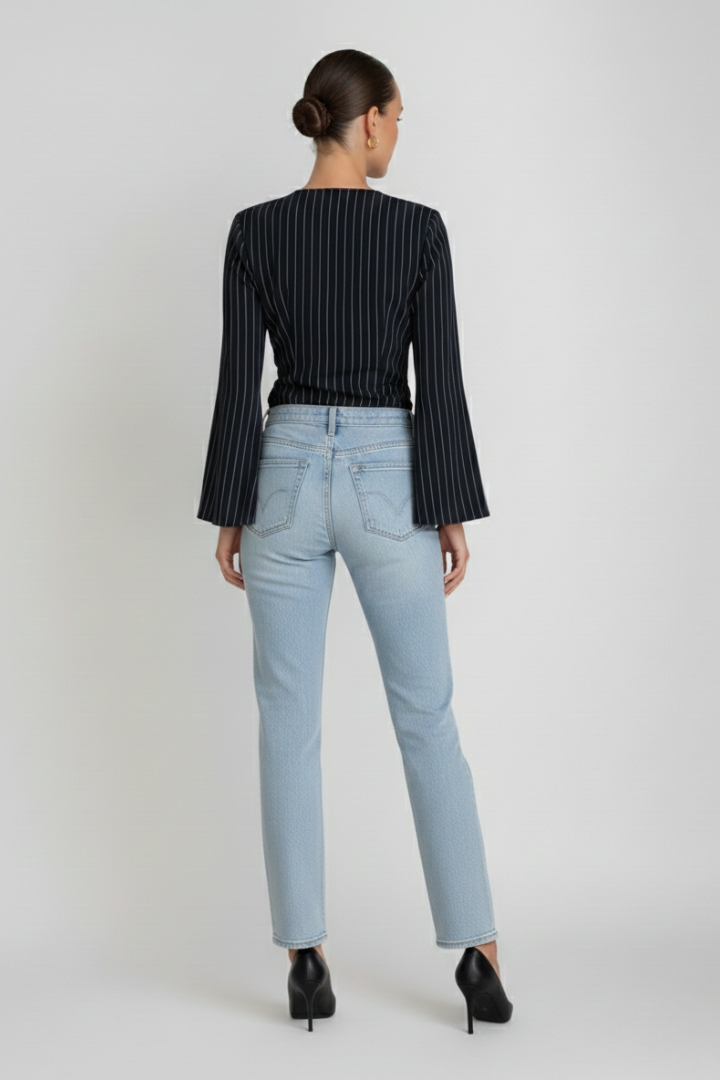 Striped V-Neck Peplum Top