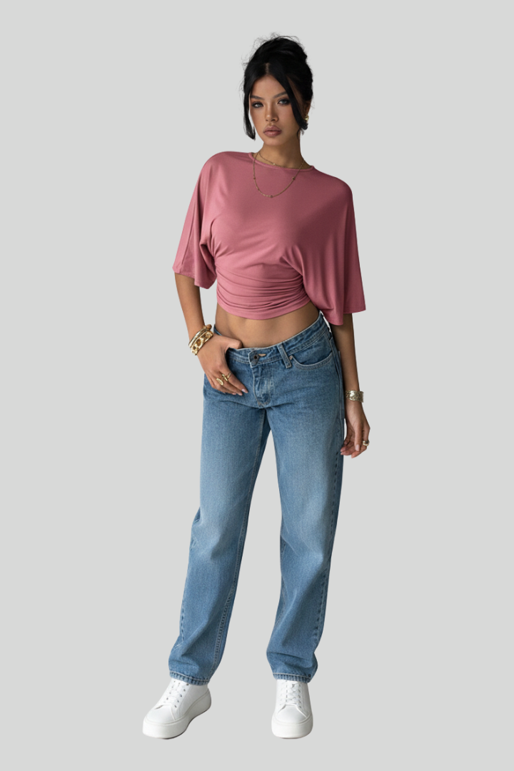 Aloruh Casual Cropped Batwing T-Shirt