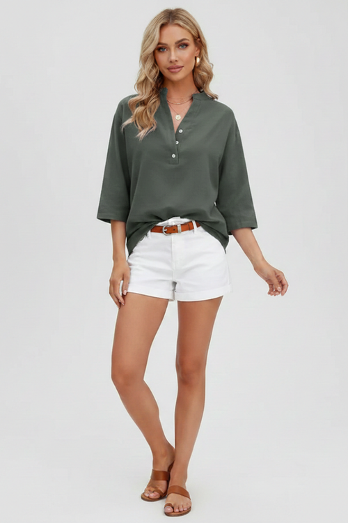 Lightweight Band Collar Women Blouse