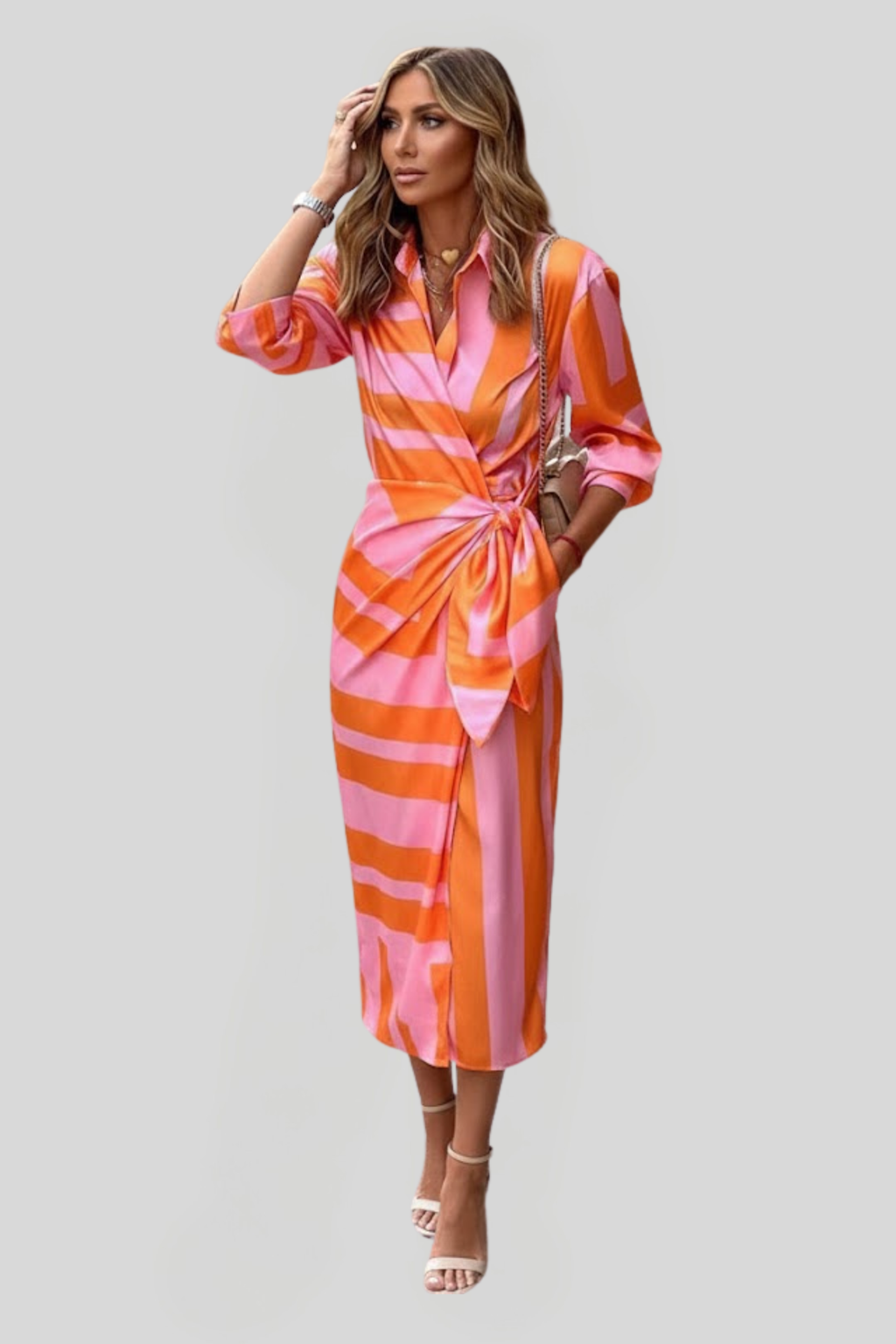Women's Elegant Wrap Shirt Dress