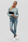 Women’s Striped Knit Balloon Sleeve Top