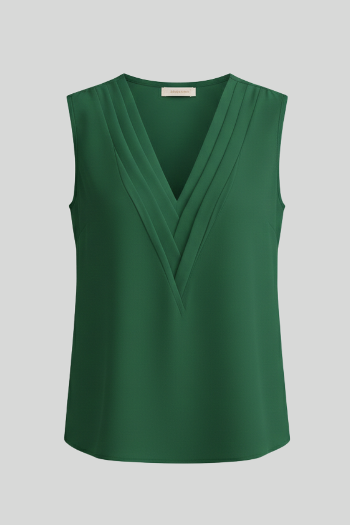 Women’s Sleeveless V-Neck Pleated Casual Top