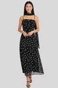 Black Polka Dot Chiffon A-Line Maxi Dress