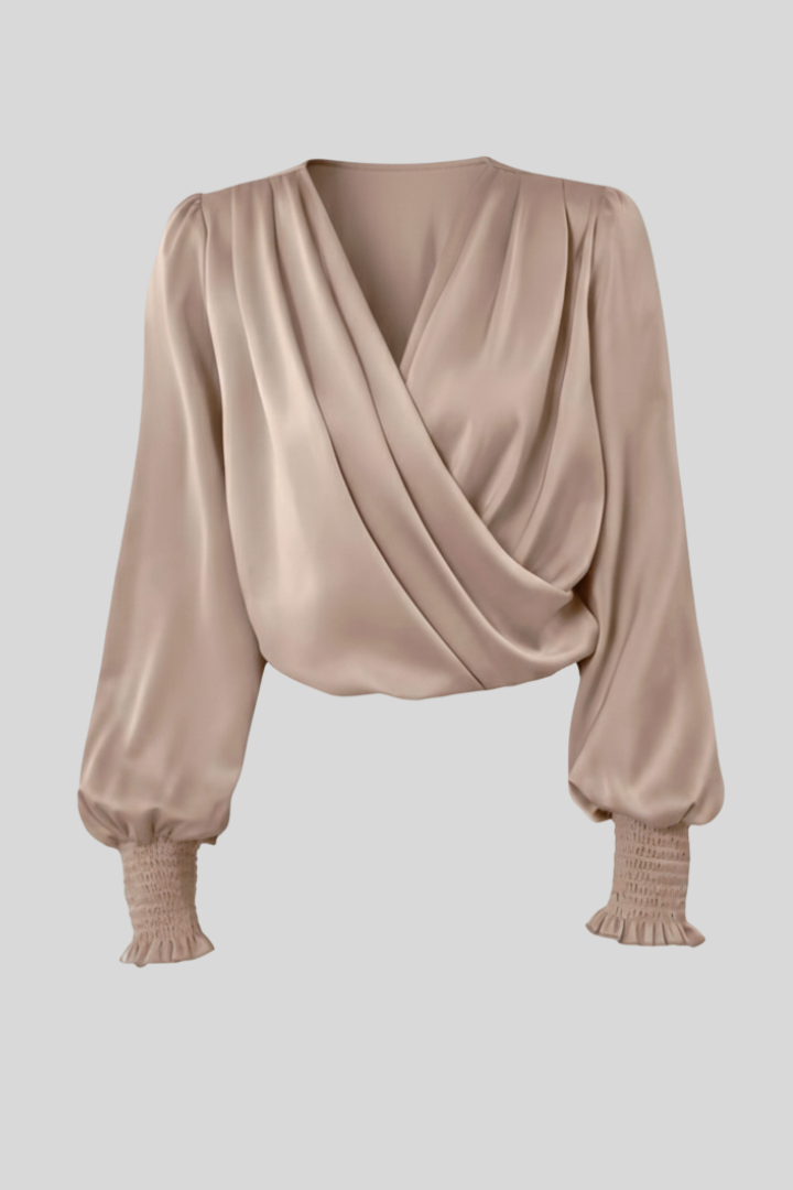 Women's Satin V-Neck Wrap Blouse