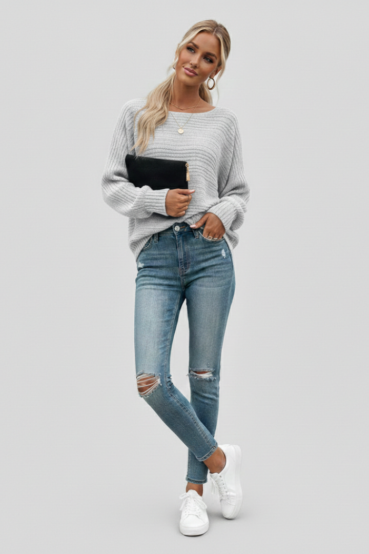 Women’s Striped Knit Balloon Sleeve Top