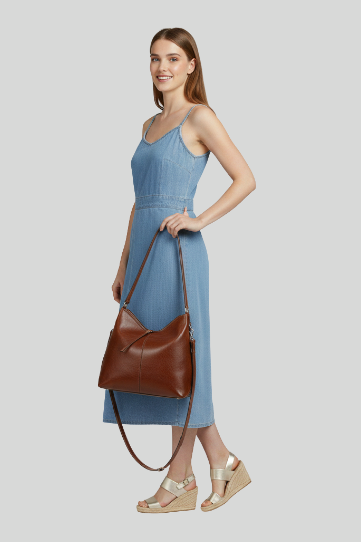 Women's Leather Zip Closure Shoulder Bag