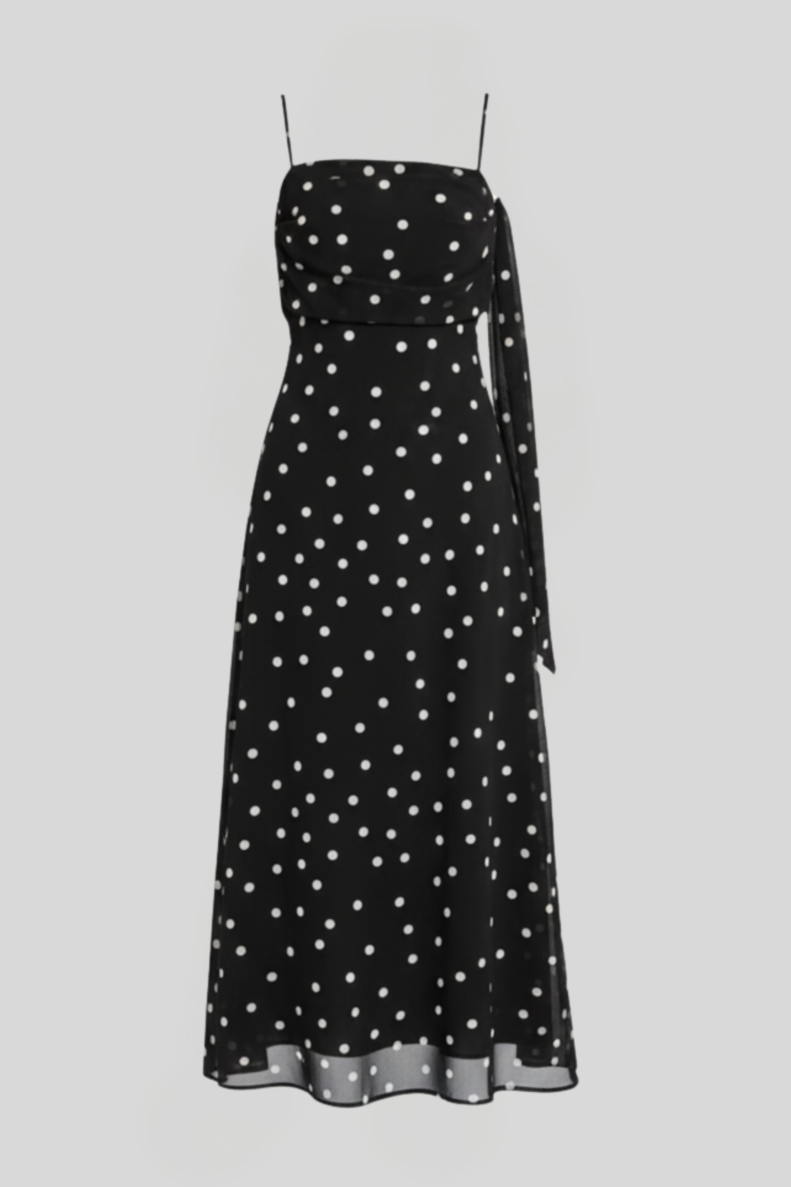 Black Polka Dot Chiffon A-Line Maxi Dress