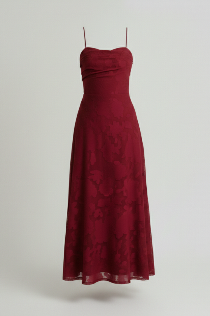 Wine Red Jacquard Slip Maxi Dress